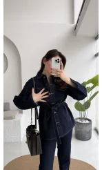 Rusty Lacivert Kuşaklı Denim Takım