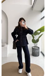 Rusty Lacivert Kuşaklı Denim Takım