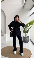 Rusty Lacivert Kuşaklı Denim Takım