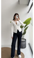 Granny Fermuar Detaylı Uzun Kollu Bluz - Ekru - Kod: 31993