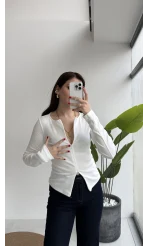 Granny Fermuar Detaylı Uzun Kollu Bluz - Ekru - Kod: 31993