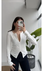 Granny Fermuar Detaylı Uzun Kollu Bluz - Ekru - Kod: 31993