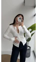 Granny Fermuar Detaylı Uzun Kollu Bluz - Ekru - Kod: 31993