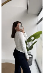 Granny Fermuar Detaylı Uzun Kollu Bluz - Ekru - Kod: 31993