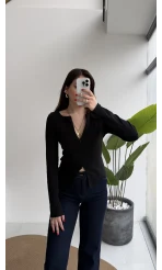 Granny Fermuar Detaylı Uzun Kollu Bluz - Siyah - Kod: 31993