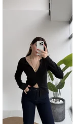 Granny Fermuar Detaylı Uzun Kollu Bluz - Siyah - Kod: 31993