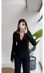 Granny Fermuar Detaylı Uzun Kollu Bluz - Siyah - Kod: 31993