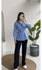 Coquette Pile Detay Düğmeli Gömlek - Mavi - Kod: 5426