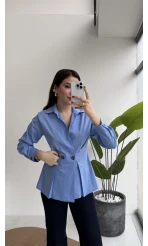 Coquette Pile Detay Düğmeli Gömlek - Mavi - Kod: 5426