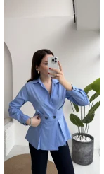 Coquette Pile Detay Düğmeli Gömlek - Mavi - Kod: 5426