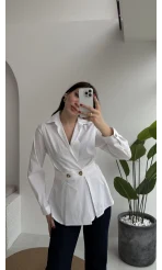 Coquette Pile Detay Düğmeli Kısa Bluz - Beyaz - Kod: 5426