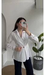 Coquette Pile Detay Düğmeli Kısa Bluz - Beyaz - Kod: 5426