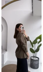 Coquette Pile Detay Düğmeli Kısa Bluz - Haki - Kod: 5426