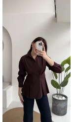 Coquette Pile Detay Düğmeli Kısa Bluz - Mürdüm - Kod: 5426