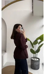 Coquette Pile Detay Düğmeli Kısa Bluz - Mürdüm - Kod: 5426