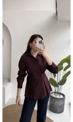 Coquette Pile Detay Düğmeli Kısa Bluz - Mürdüm - Kod: 5426