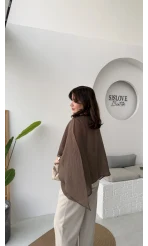 Ön Sipariş - Uçuşan Pelerin Bluz - Kahverengi - Kod: 5026