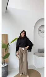 Kirsten Fular Kemerli Palazzo Pantolon - Haki - Kod: 3860