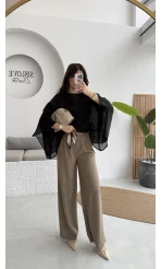 Kirsten Fular Kemerli Palazzo Pantolon - Haki - Kod: 3860