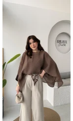 Kirsten Fular Kemerli Palazzo Pantolon - Taş - Kod: 3860