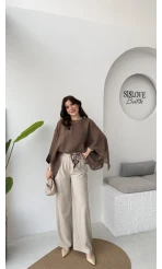 Kirsten Fular Kemerli Palazzo Pantolon - Taş - Kod: 3860