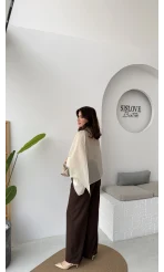 Kirsten Fular Kemerli Palazzo Pantolon - Acı Kahve - Kod: 3860