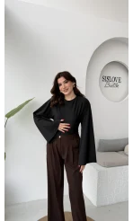 Marıs Yarasa Kol Crop Bluz - Siyah - Kod: 9128