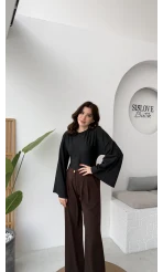 Marıs Yarasa Kol Crop Bluz - Siyah - Kod: 9128