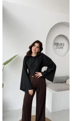 Marıs Yarasa Kol Crop Bluz - Siyah - Kod: 9128