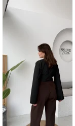 Marıs Yarasa Kol Crop Bluz - Siyah - Kod: 9128