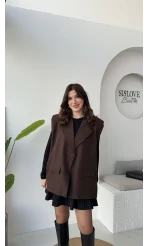 Floria Vatkalı Kemerli Yelek - Kahverengi - Kod: 7449