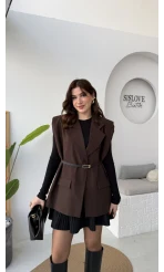 Floria Vatkalı Kemerli Yelek - Kahverengi - Kod: 7449