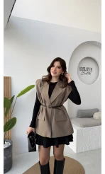 Floria Vatkalı Kemerli Yelek - Haki - Kod: 7449