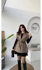 Floria Vatkalı Kemerli Yelek - Haki - Kod: 7449