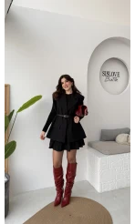 Floria Vatkalı Kemerli Yelek - Siyah - Kod: 7449
