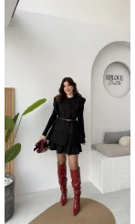 Floria Vatkalı Kemerli Yelek - Siyah - Kod: 7449