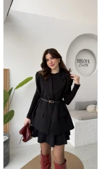 Floria Vatkalı Kemerli Yelek - Siyah - Kod: 7449