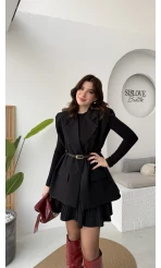 Floria Vatkalı Kemerli Yelek - Siyah - Kod: 7449