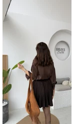 Clara Piliseli Şortlu Etek - Acı Kahve - Kod: 0810