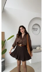 Clara Piliseli Şortlu Etek - Acı Kahve - Kod: 0810