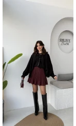 Clara Piliseli Şortlu Etek - Mürdüm - Kod: 0810