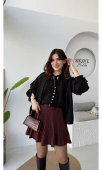 Clara Piliseli Şortlu Etek - Mürdüm - Kod: 0810