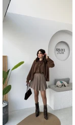 Clara Piliseli Şortlu Etek - Vizon - Kod: 0810