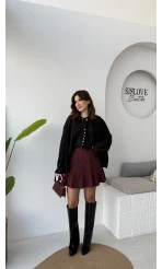 Georgia Bağlama Detaylı Dökümlü Gömlek - Siyah - Kod: 4988