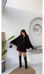 Georgia Bağlama Detaylı Dökümlü Gömlek - Siyah - Kod: 4988