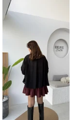 Georgia Bağlama Detaylı Dökümlü Gömlek - Siyah - Kod: 4988