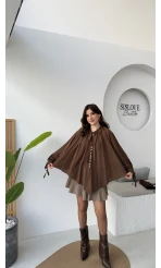 Georgia Bağlama Detaylı Dökümlü Gömlek - Acı Kahve - Kod: 4988