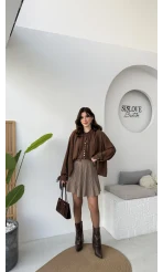 Georgia Bağlama Detaylı Dökümlü Gömlek - Acı Kahve - Kod: 4988