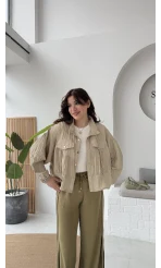 Kırınkıl Kumaş İnce Ceket - Taş-Haki Tonları - Kod: 9671