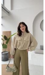 Kırınkıl Kumaş İnce Ceket - Taş-Haki Tonları - Kod: 9671